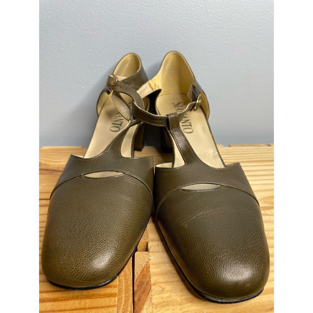 Slamanto Olive Green Crisscross Heels Sz 8